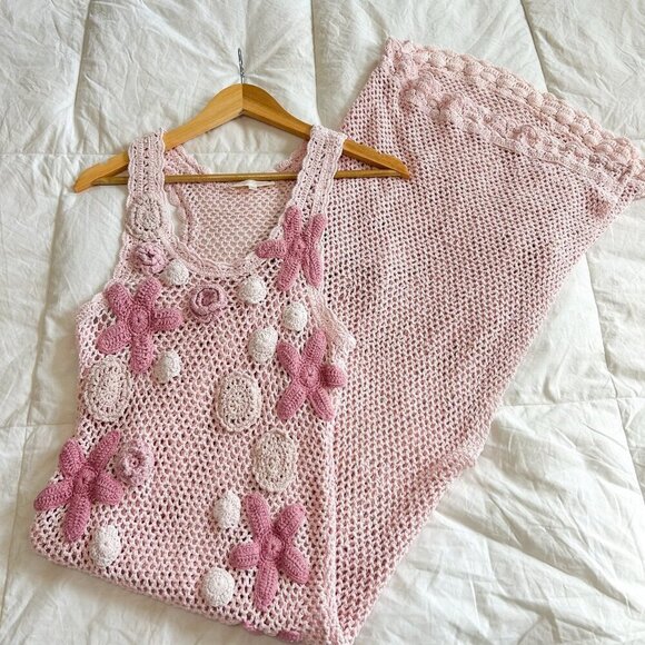 LoveShackFancy Shelburne Crochet Cotton Midi Dress Pink Floral EUC Medium - Picture 2 of 12